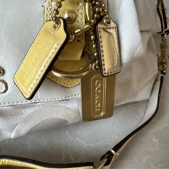 Coach leather canvas Sabrina # 12947 ivory White and Gold Women's Bag purse - Picture 4 of 12